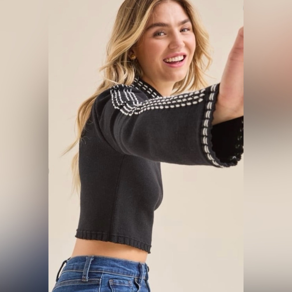 Zoe Contrast Stitch Sweater SZ XS